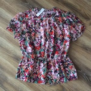 J Crew Ruffle Neck Blouse Floral Print Chiffon NWT